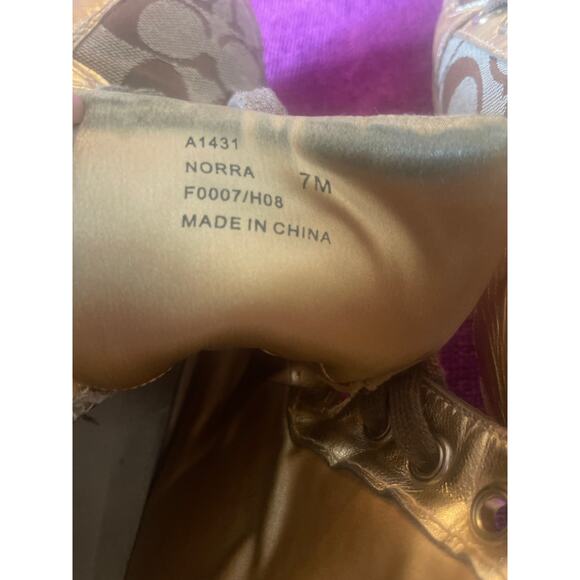 COACH Norra High Top Sneakers Gold Shoes Lace Up Size 7 Leather Canvas - Picture 6 of 9